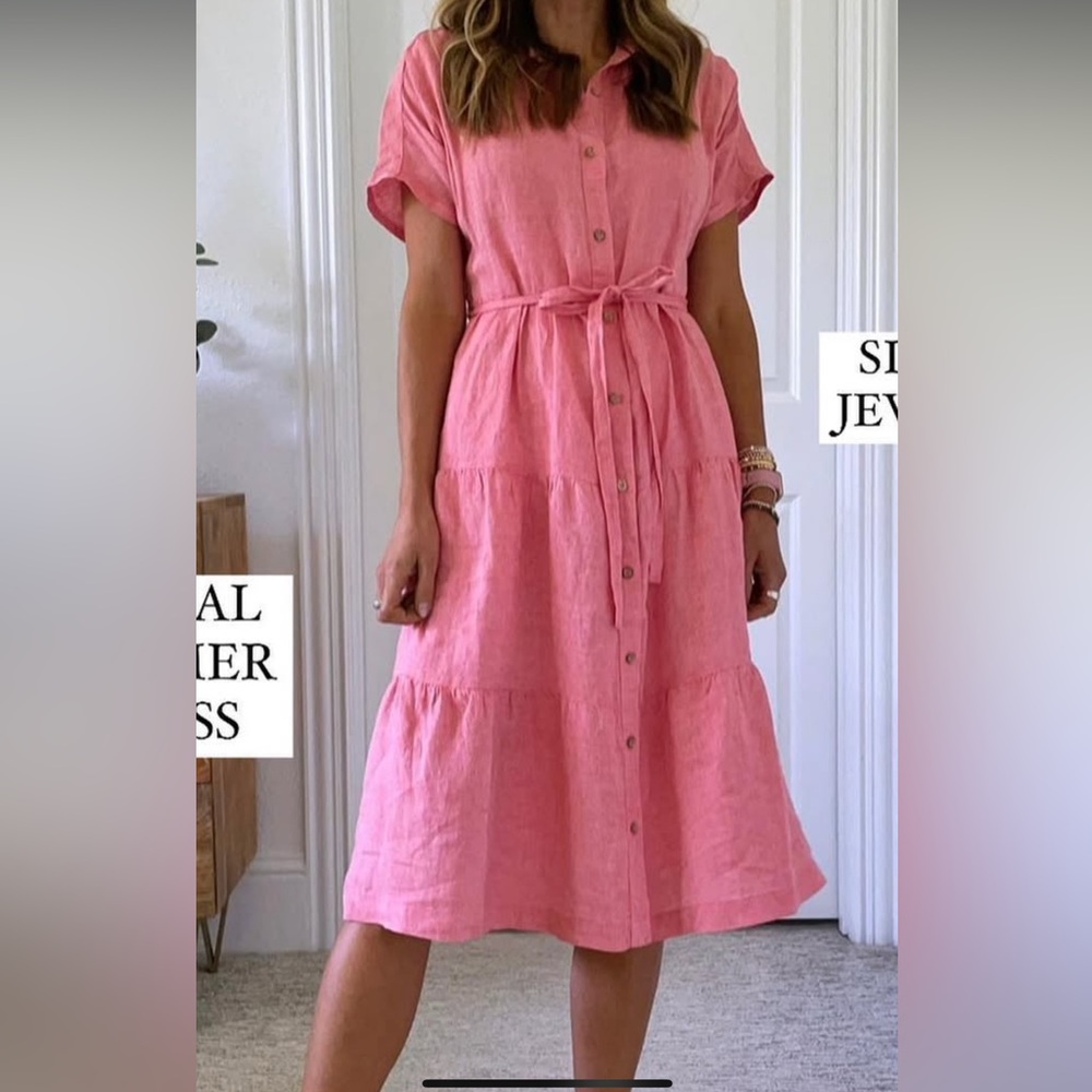 Cynthia Rowley Linen Dress Tiered Button Midi